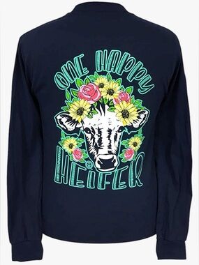 NWT Girlie Girl Originals One Happy Heifer Graphic Long Sleeve Tee Large